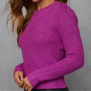 Vici Exclusive X Fate Purple Puff Shoulder Long Sleeve Knit Sweater Size XL NWT